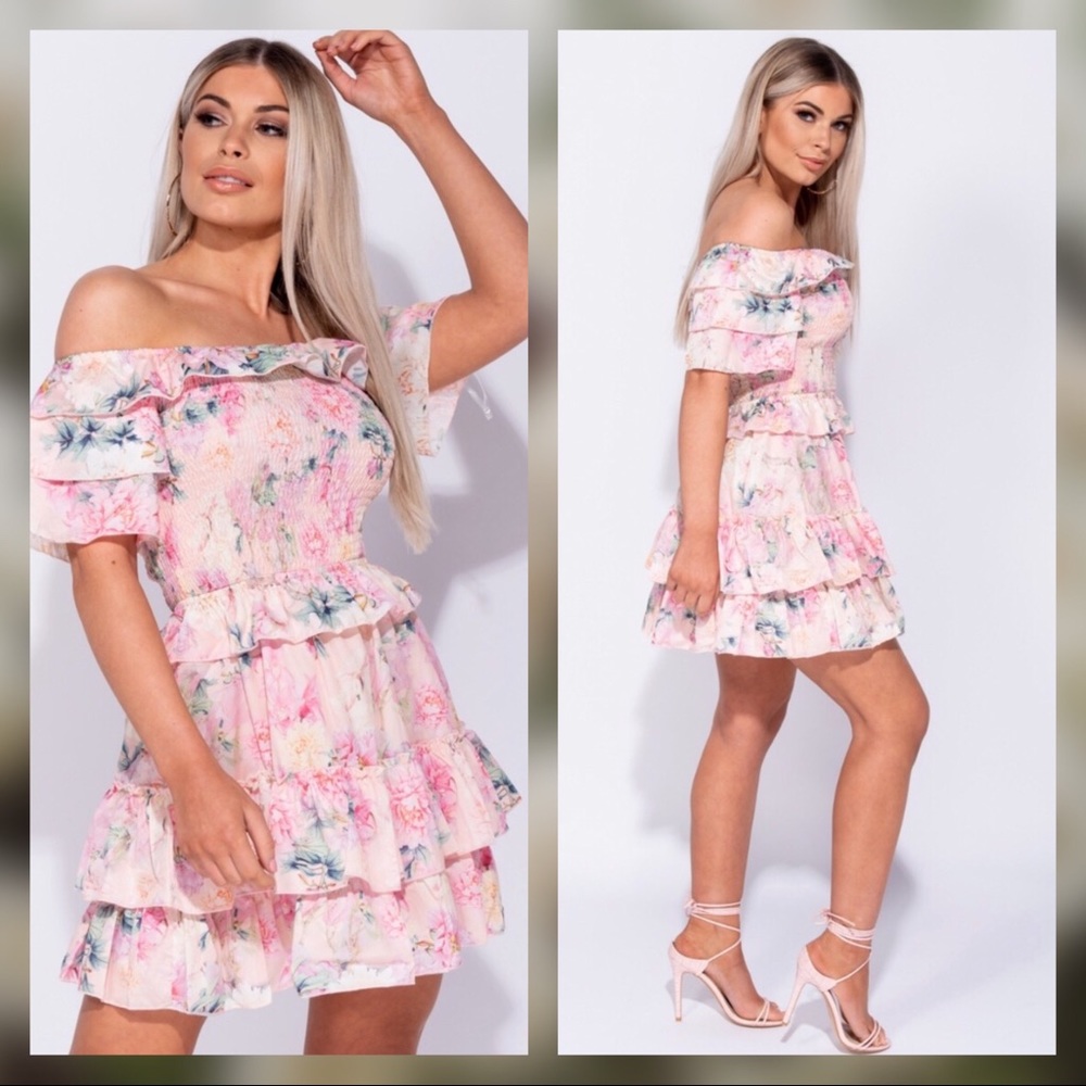 5 ⭐️Prissy In Pink-Multi Frill Floral Bardot Dress - Picture 4 of 7